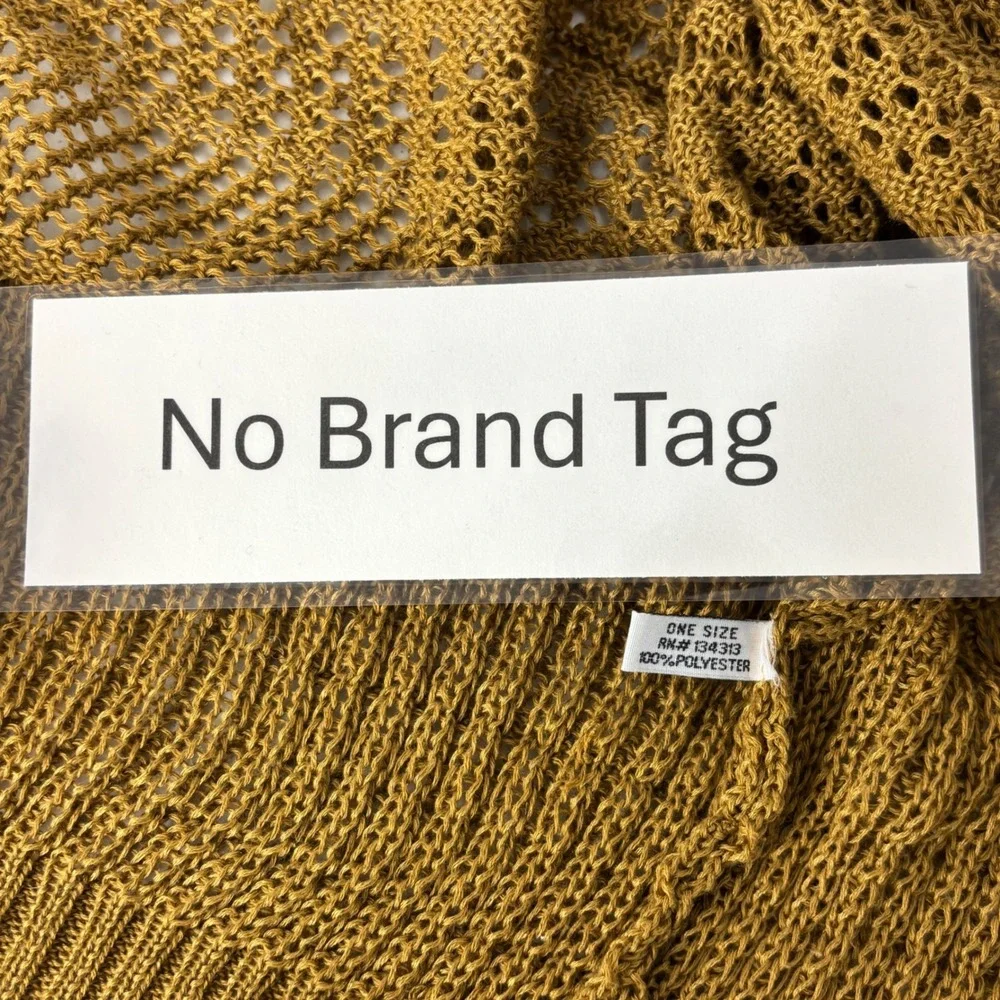 Mustard Yellow Open Knit Netted Crochet Cardigan Boho Coastal Kimono Cottage OS